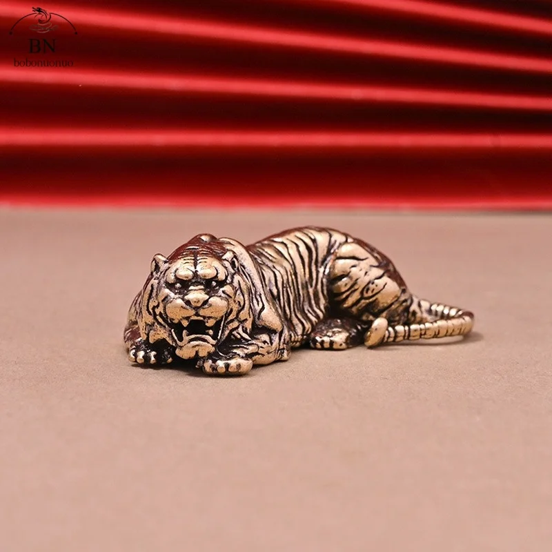 Antique Copper tiger Miniatures Figurines Vintage Brass Animal Statue Small Ornaments Living Room Desk Decorations