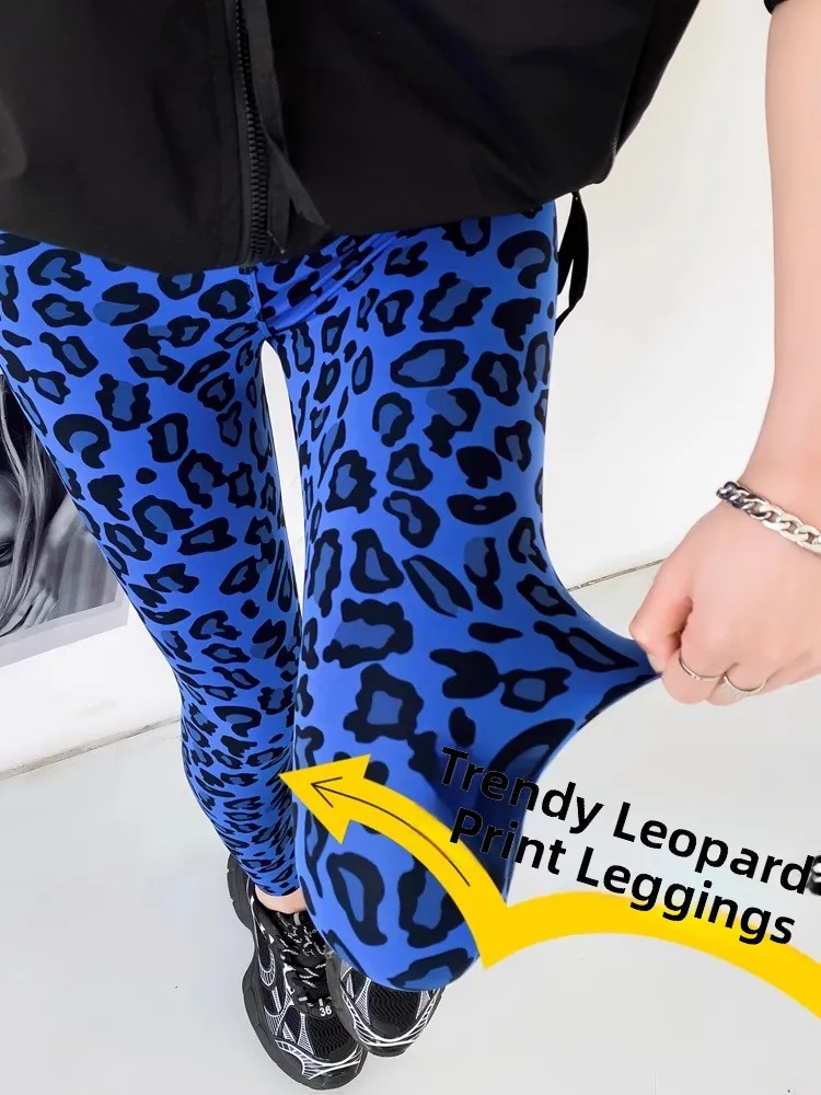 2025 New Leopard Print Base Layer Sharkskin Pants Women's Summer Thin High Waist Magic Sports Yoga Pants Nine Points