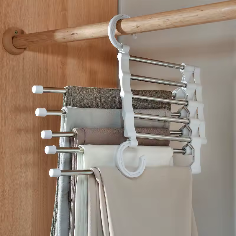 5 em 1 calças mágicas rack armário organizador de armazenamento multi-camada calças rack dobrável cabide de roupas guarda-roupa organização de armazenamento