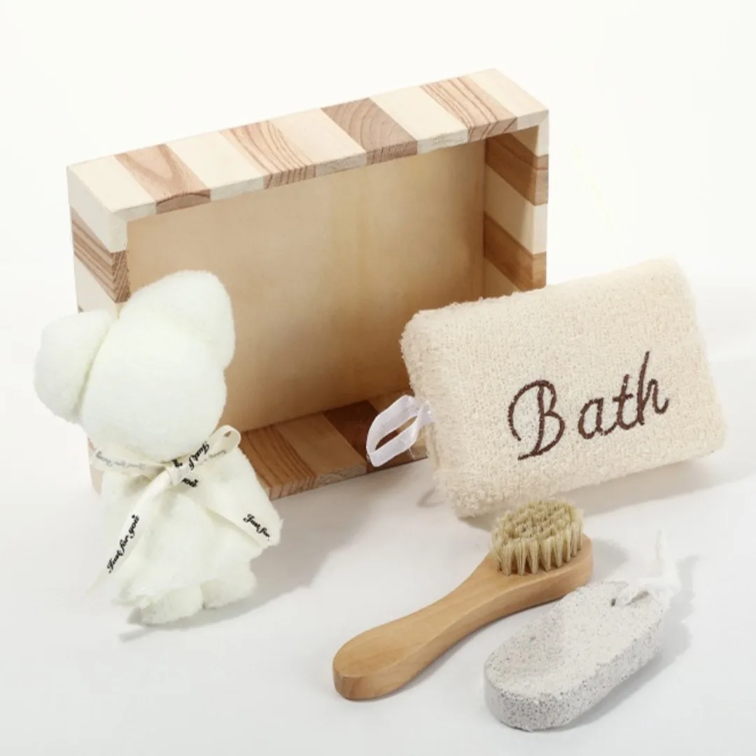 

1 Set Spa Shower Gift Box Bathing Skin Cleaning Kit Gift For Women Sisal Bath Flower Foot File Kit Back Scrubber Gloves Massager