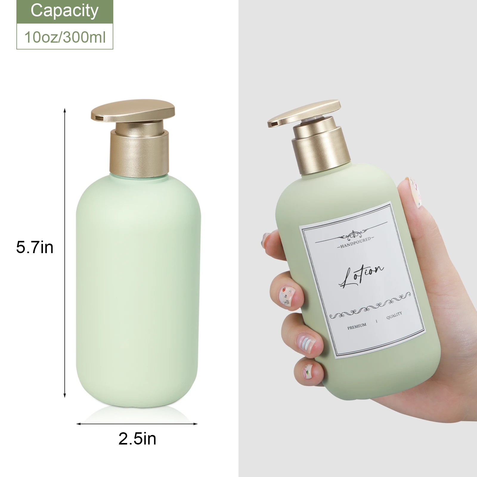 Plastic travel shampoo bottle, leak-proof, easy to use with pump head