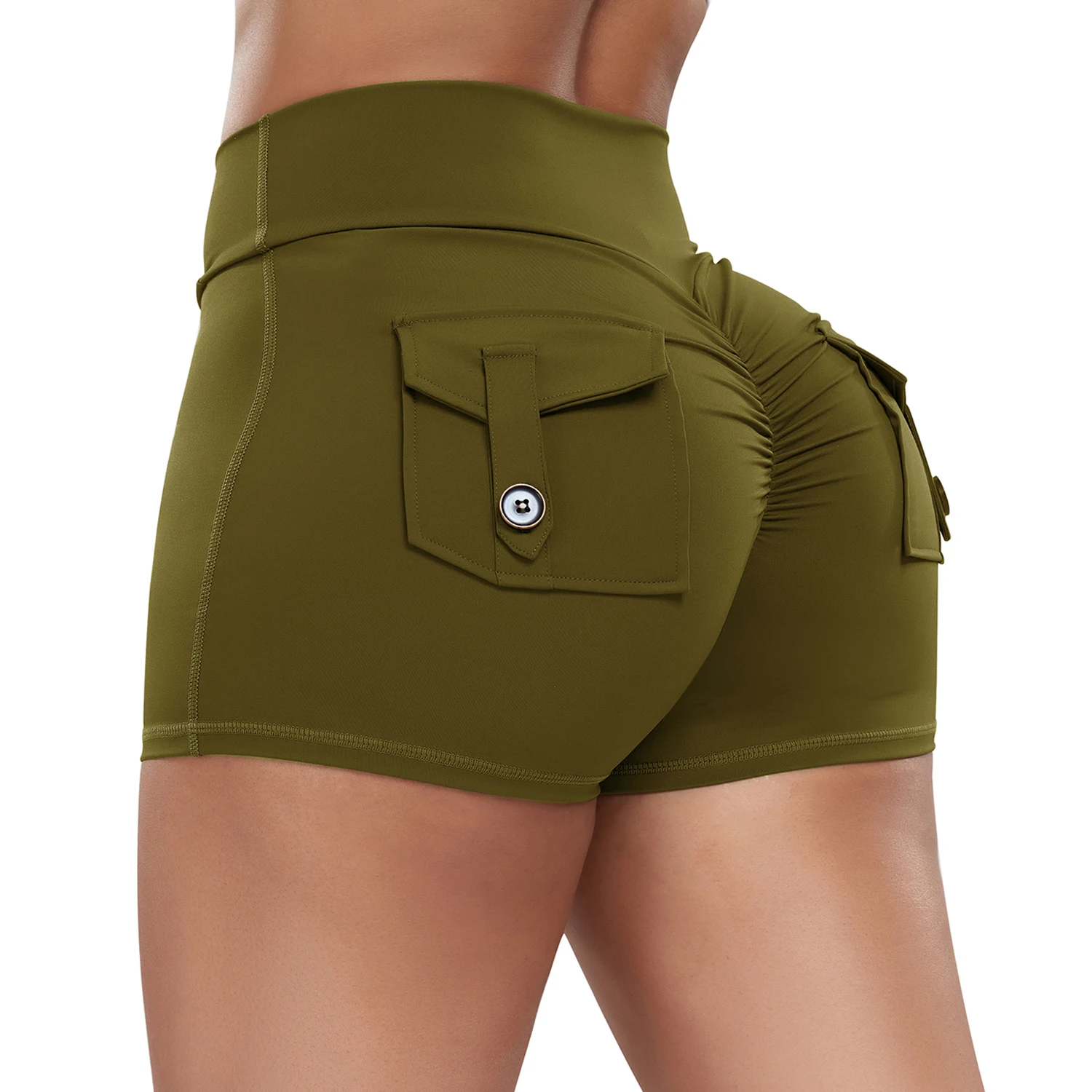 Calções de ioga com bolso para mulheres, cintura alta, rabo arranhão, booty fitness, bottoms de ginástica atlética, secagem rápida, roupas de