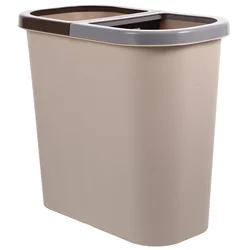 Kitchen Can Sorting Trash Trashcan Garbage Bin with Cover 2 Compartment Brown Plastic