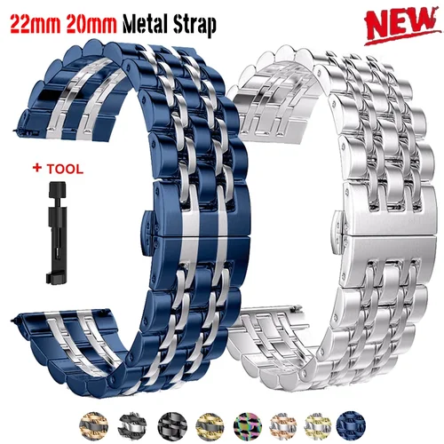 Correa de acero inoxidable de 22mm y 20mm para Samsung Watch 3 4 5 45mm Gear S3 46mm 42mm Active2 40 44mm pulsera de Metal