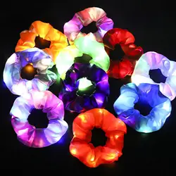 LED Luminous Hair Band Scrunchies Women Girls Ponytail Rubber Band Glow In The Dark Hair Ties LED Hair Band Hair Accessories