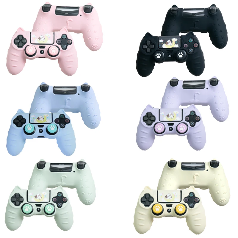 Cat Paw Silicone Soft Protector Sticker Skin For Sony Dualshock 4 DS4 PS4 Slim Pro Controller Case Thumb Stick Grip Cap Cover