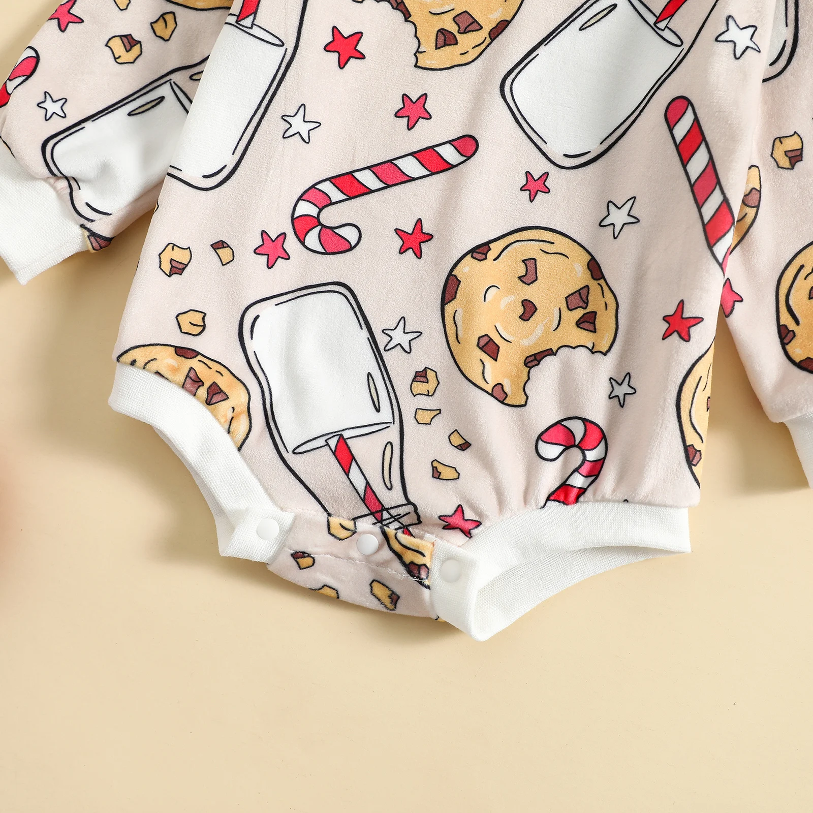 2022-08-26 Lioraitiin 0-24M Infant Baby Girls Boys Christmas Bodysuit Biscuits Milk Bottle Print Long Sleeve Jumpsuits