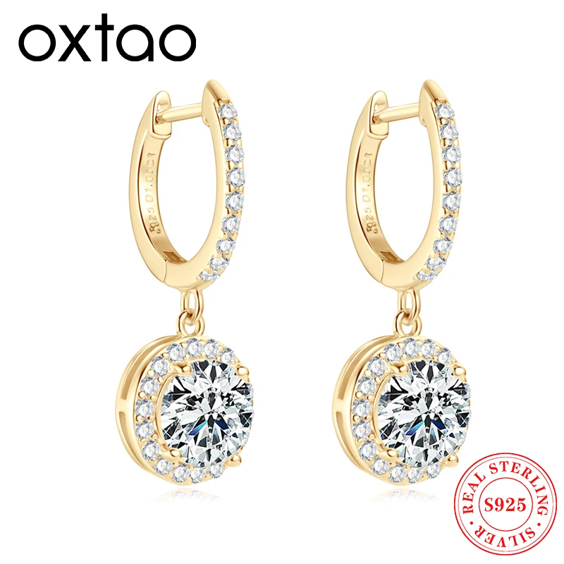 

OXTAO 3CT 2CT круглые серьги с муассанитом из стерлингового серебра 925 пробы, висячие серьги-кольца, темпераментные женские свадебные украшения, подарки