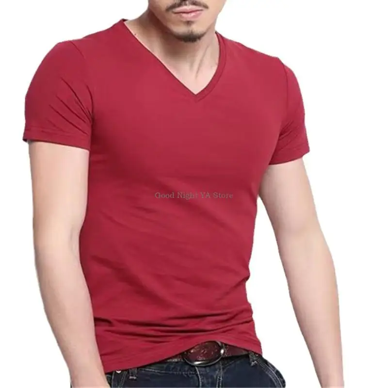 

Mens Summer Short Sleeve Stretch Muscle T-Shirt V-Neck Casual Fitted Simple Solid Color Pullover Top Athletic Workout