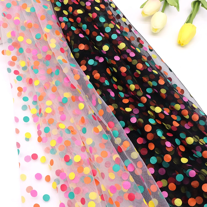 100X155 Cm Colorful Polka Dot Printed Lace Mesh Fabric Bridal Dress Wedding Decor Children\'s Clothing Tutu Dress Baby Shower