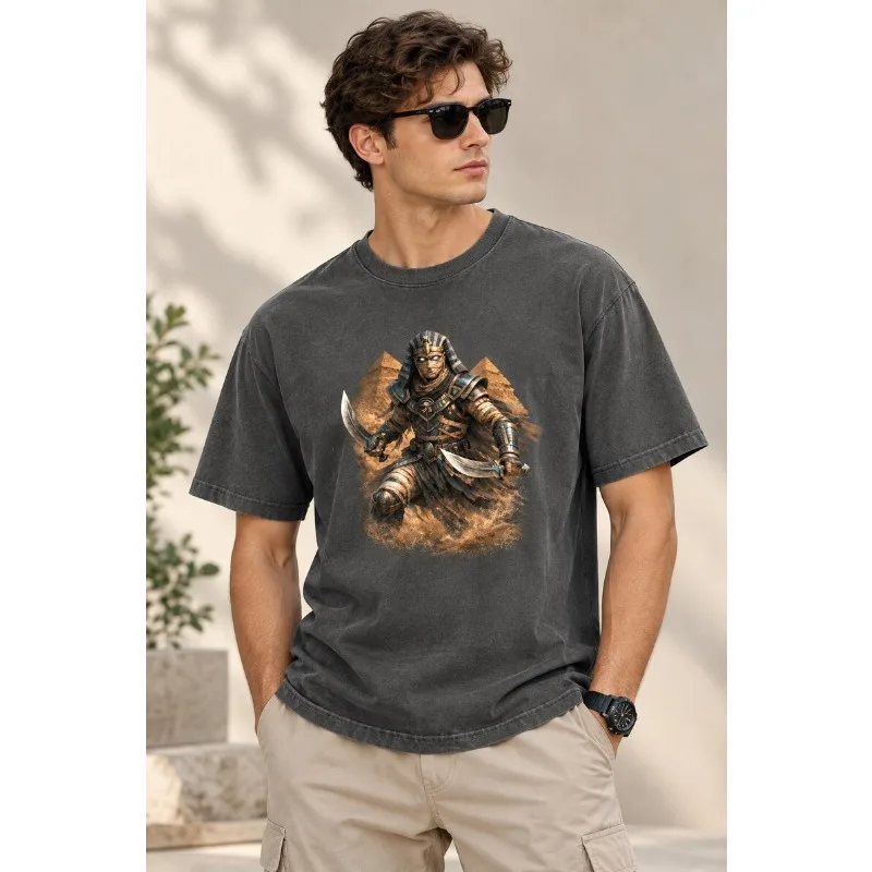 Vintage Ancient Egyptian Mummy Warrior Pyramid Graphic T Shirt Unisex Egypt Mythology Short Sleeve Casual Tee