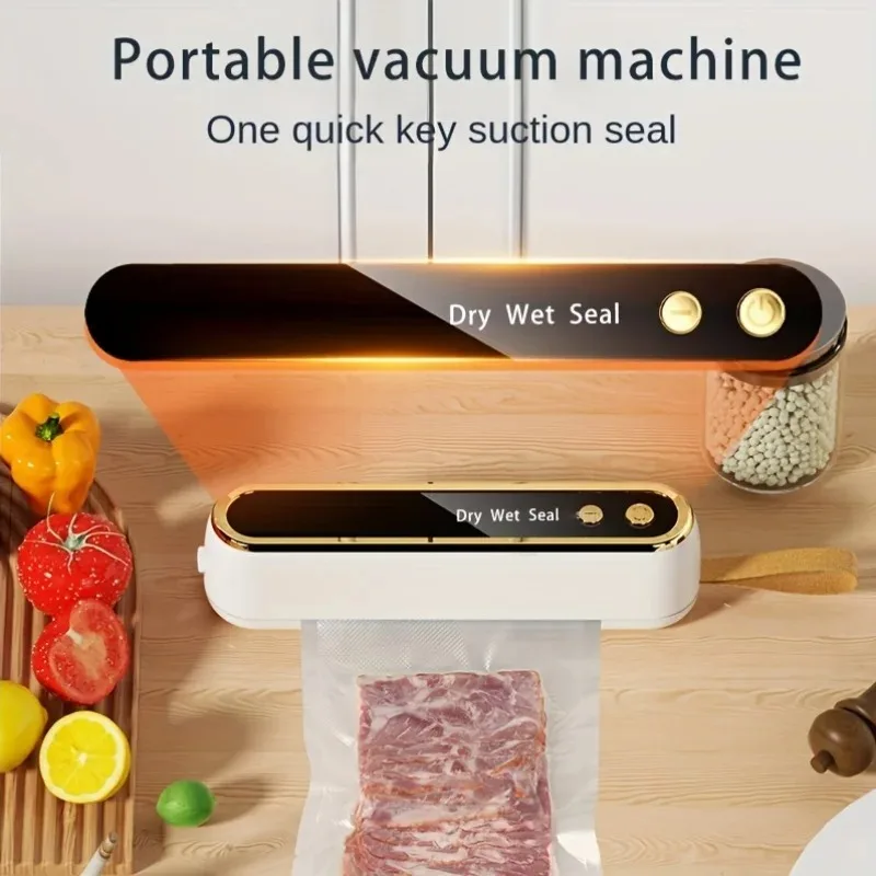 BIESUO Mini máquina de sellado al vacío totalmente automática inalámbrica, pequeña máquina de sellado de plástico portátil para envasado de alimentos para el hogar