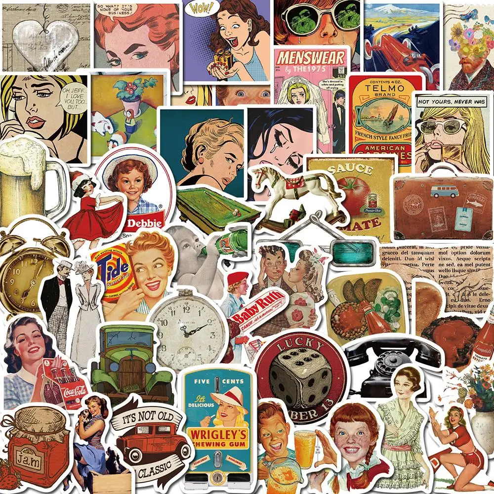 

52PCS Classic Retro Soviet Union Women 90s Stickers Vintage DIY Notebook Luggage Motorcycle Laptop Refrigerator Decal Decor