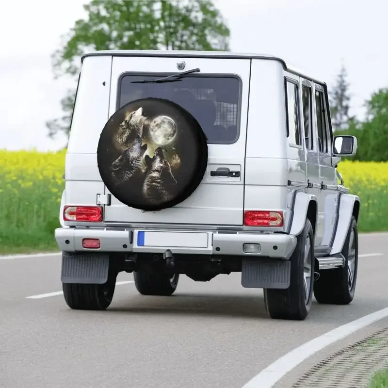 Pokrowiec na koło zapasowe Galaxy Wolf Moon Uniwersalny pasuje do Jeep Hummer 4WD SUV Custom Wolves Howl Ochraniacz opony 14