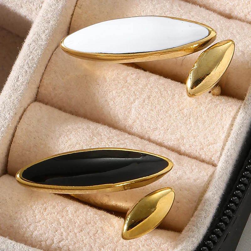 Boho Enamel Color Leaf Finger Rings for Women Stainless Steel Adjustable Opening Tail Ring Fashion Jewelry Gifts anillos mujer