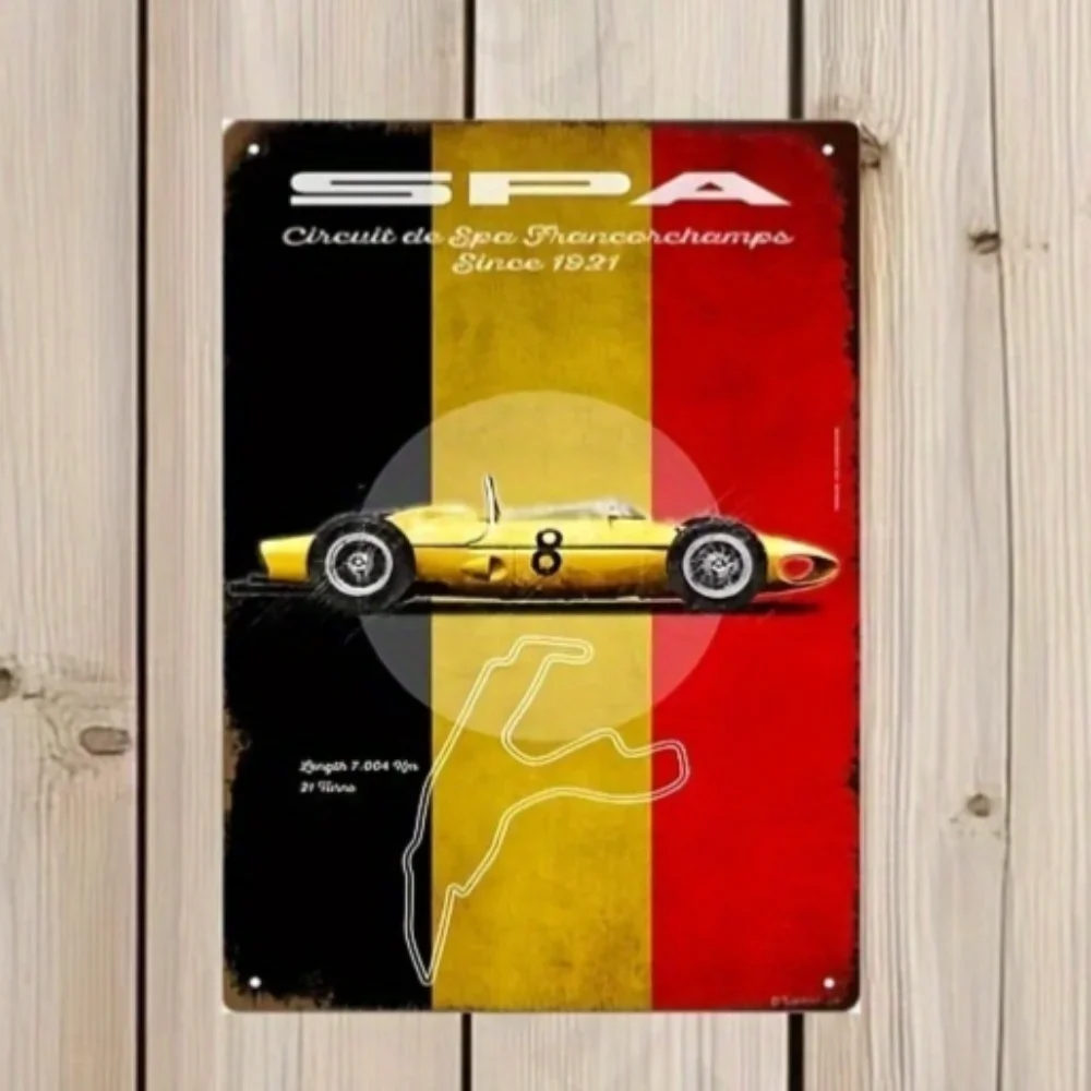 Vintage Spa-Francorchamps F1 Race Track Retro Metal Tin Sign Belgian Flag Car Wall Decor for Man Cave Garage Bar