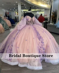 New Purple Princess Quinceanera Dress Ball Gown Beads Crystals Butterfly Appliques Pageant Sweet 15 Party Vestidos Customized