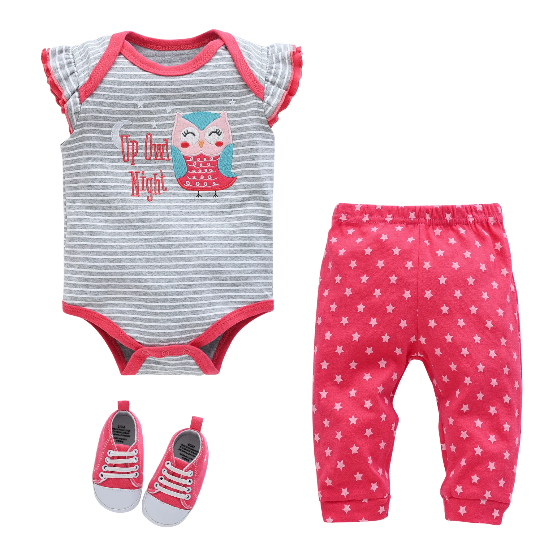 

Kavkas 3 PCS Baby Clothing Set Boys Newborn Romper +Pants +Shoes Suit 100% Cotton Kids Outfit Bebe Girls Clothes Set