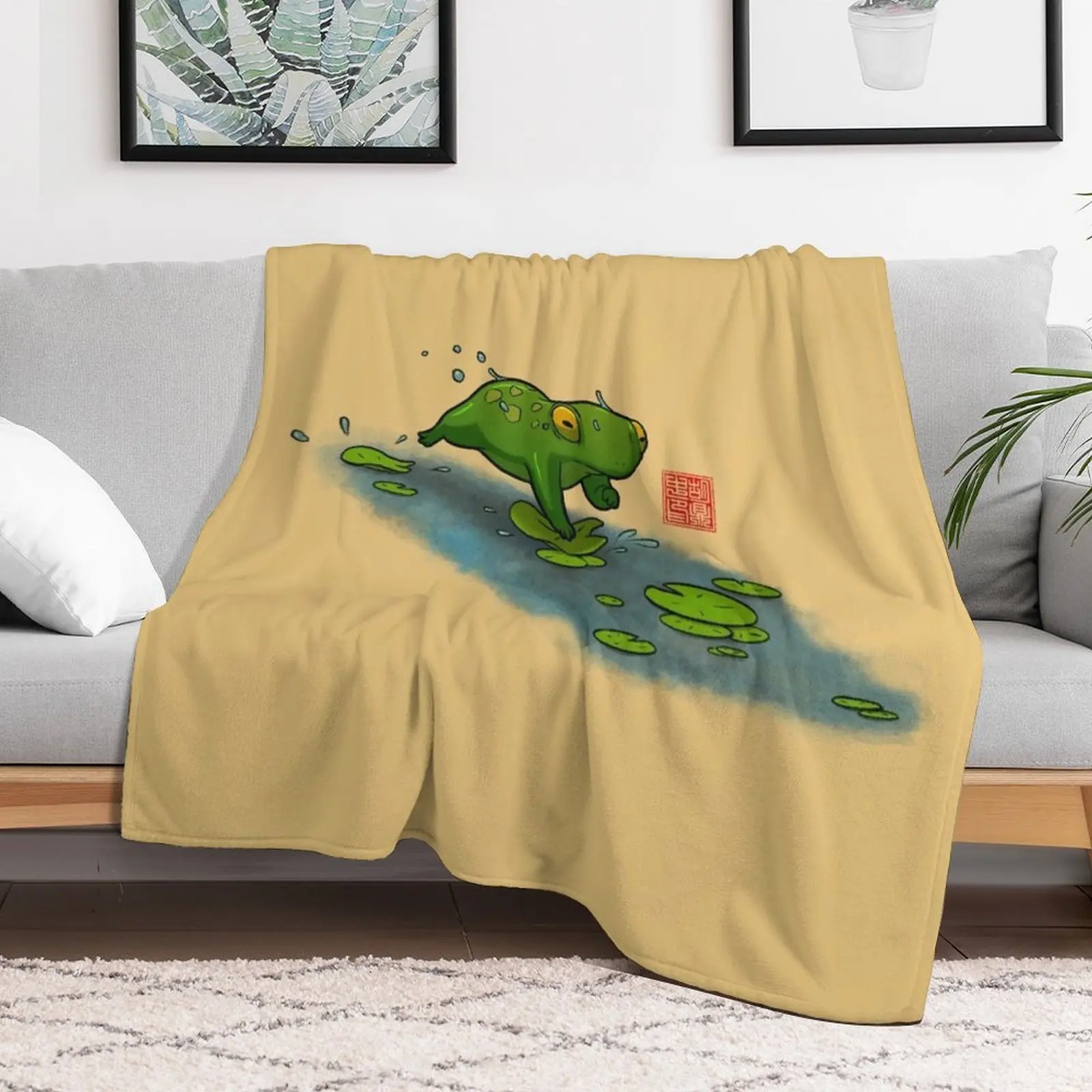 frog cat lilypads Throw Blanket