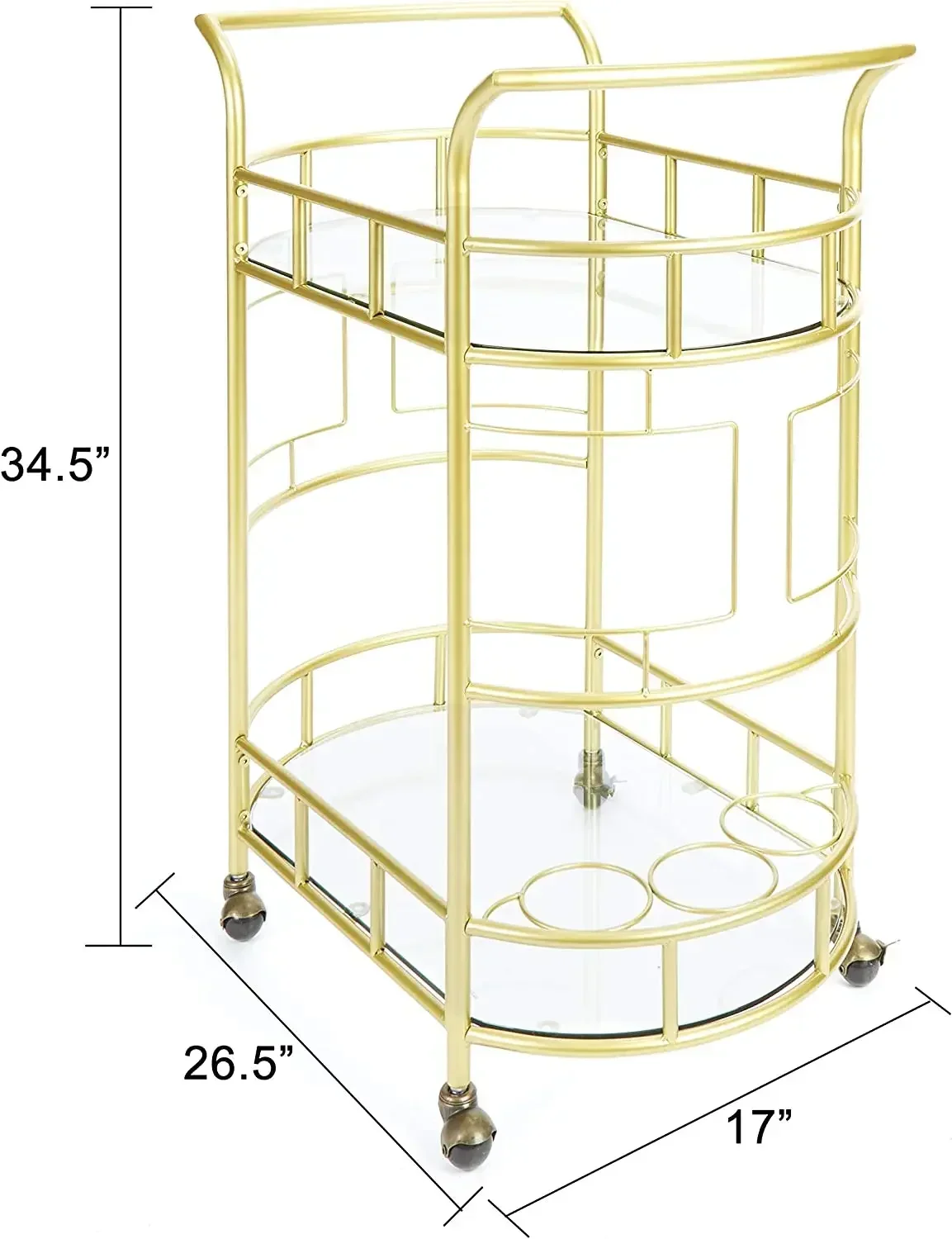 Round Gold Rolling Bar Cart Wine Rack and Lockable Casters 2 Mirrored Shelves Serving Cart for Kitchen Club and Living Room