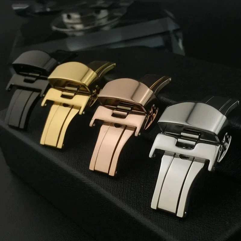 Fibbia a farfalla 12mm 14mm 16mm 18mm 20mm 22mm Cinturino in acciaio inossidabile Pulsante Matte Doppia pressa Chiusura pieghevole deployante