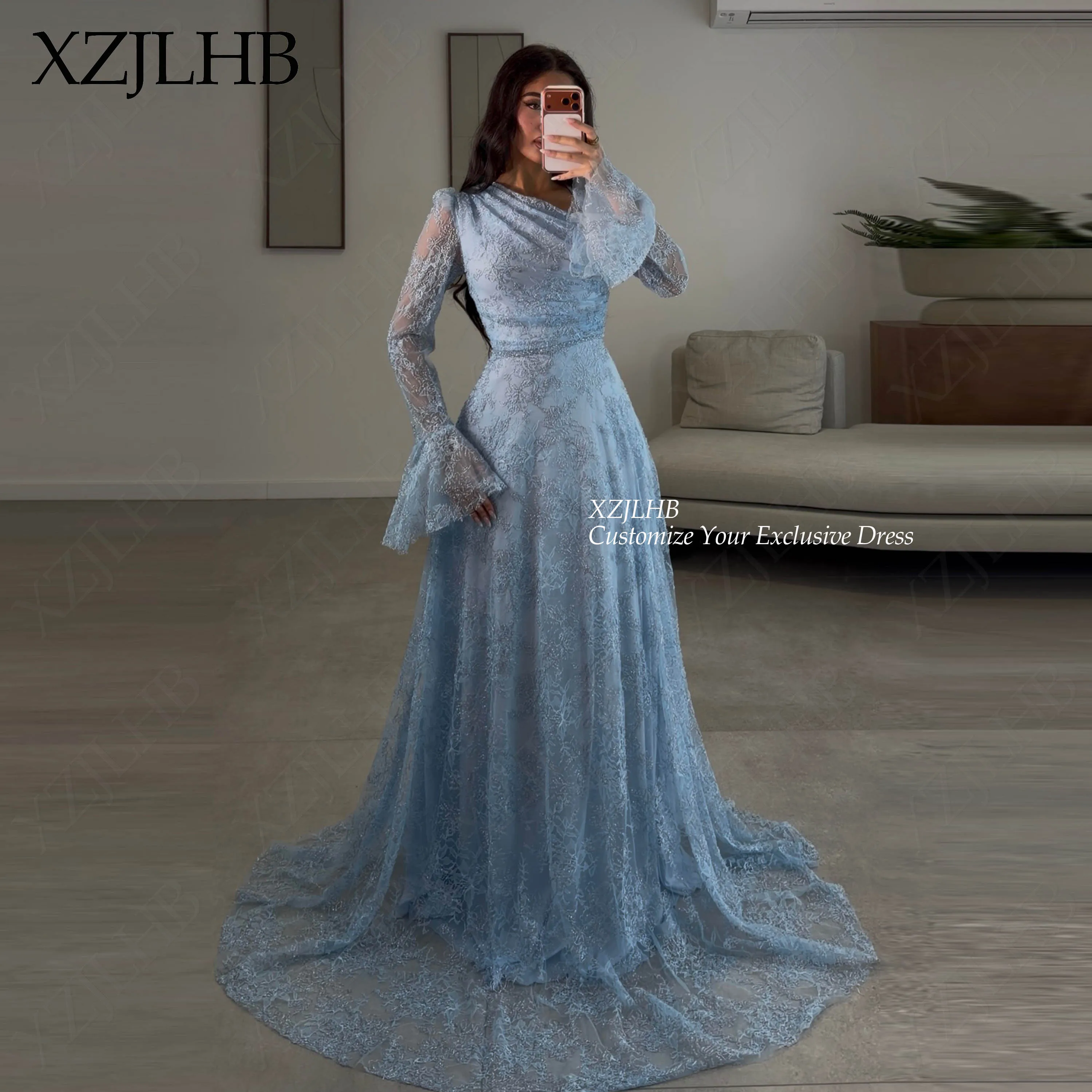 XZJLHB Lace Personalized Evening Dresses For Women 2026 A-Line Regular Sleeves فساتين سهرة Beading Elegant Formal Party Gowns