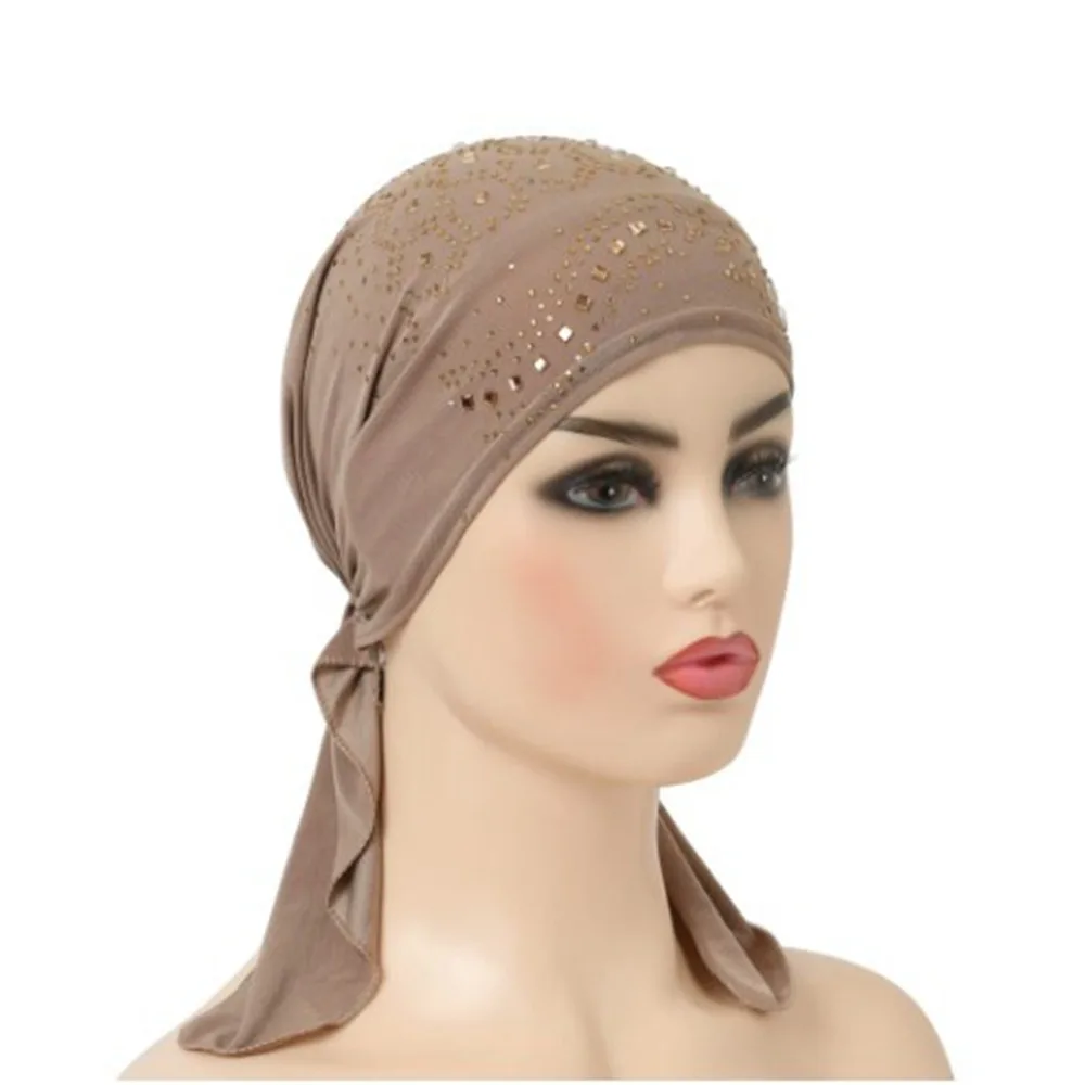 

Fashion Bohemia Crystal Print Turban Casual with Many Stones Chemotherapy Hat Spring Pull on Headwrap Women National