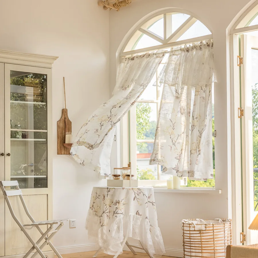 Fensterschleier, amerikanisch, rustikal, durchsichtig, verdicktes Leinen, bedruckte Vorhänge für Wohnzimmer, Esszimmer, Schlafzimmer, Balkon – Detail 2