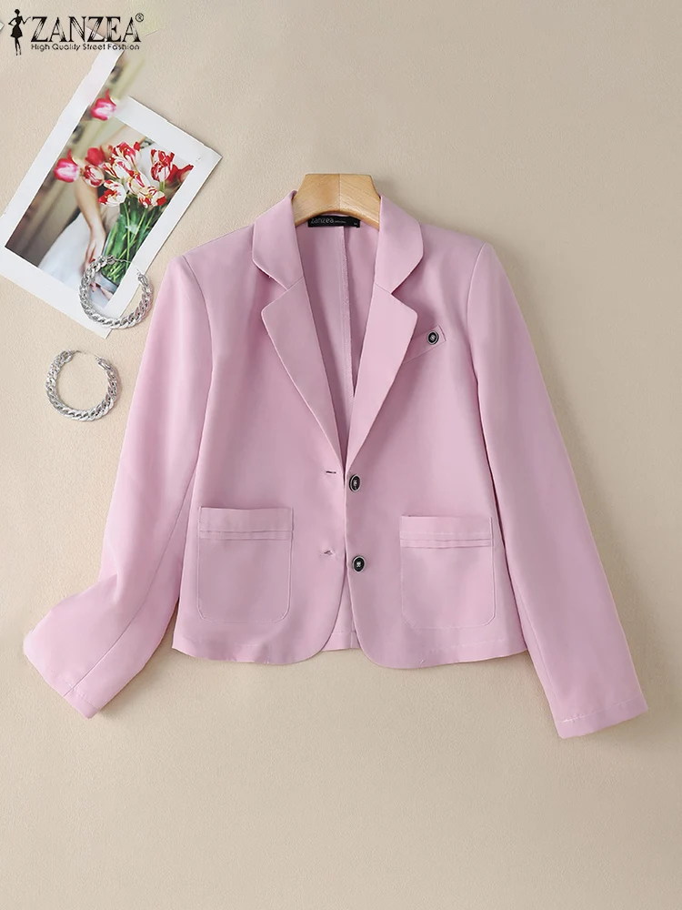 ZANZEA Women Lapel Neck Suit Jackets Solid Long Sleeve Casual Office Lady Thin Blazer Elegant 2025 Spring Commute Short Blazer