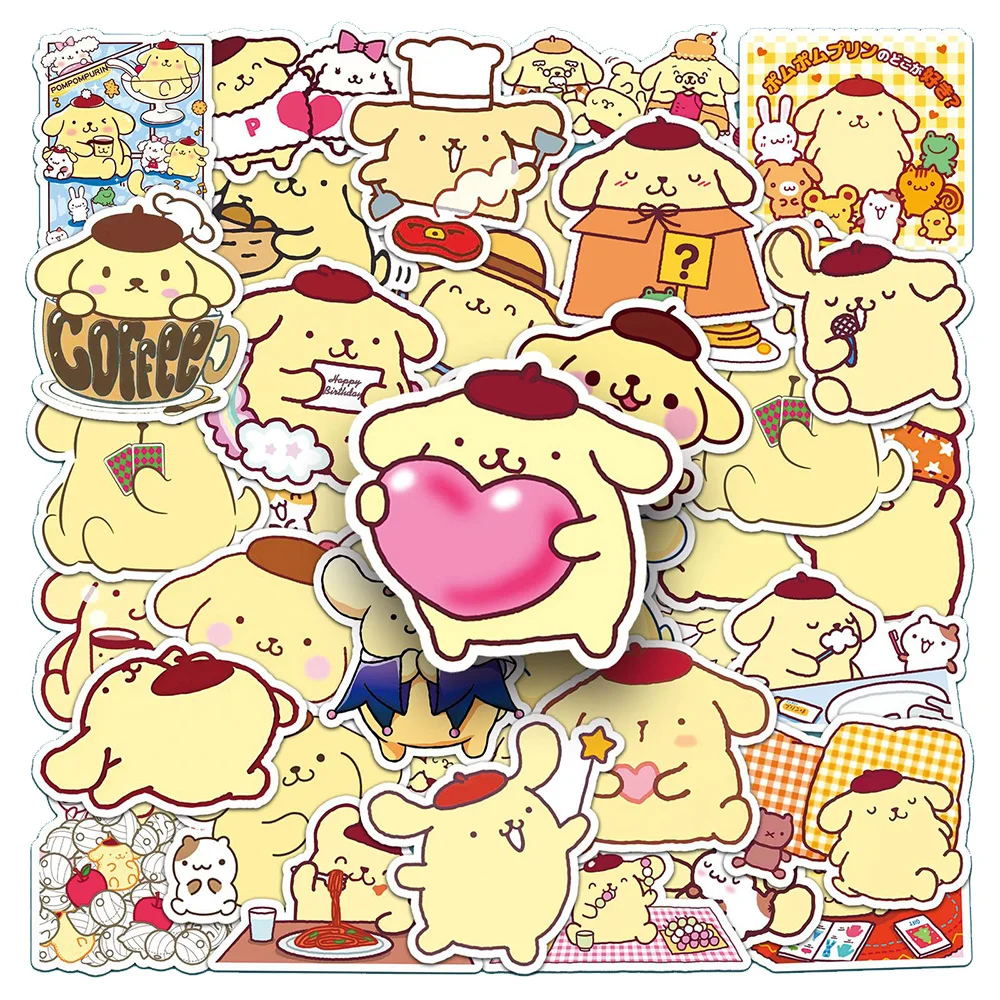 10/30/50pcs Pompom Purin Cartoon Stickers Sanrio Anime Cute Decals for Kids Gifts DIY Luggage Notebook Kawaii Aesthetic Sticker