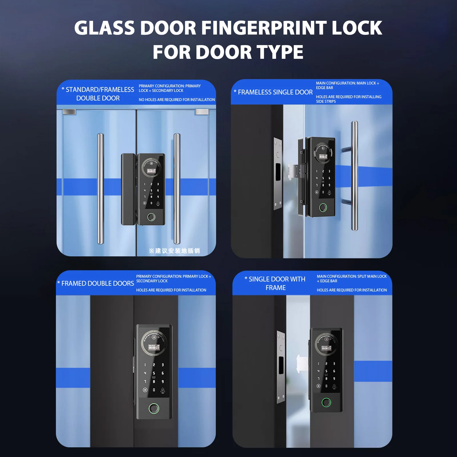 

Smart Glass Door Lock WiFi Remote Unlocking TT APP Face Fingerprint Password IC Card Unlocking Methods 2600mAh Rechargeable