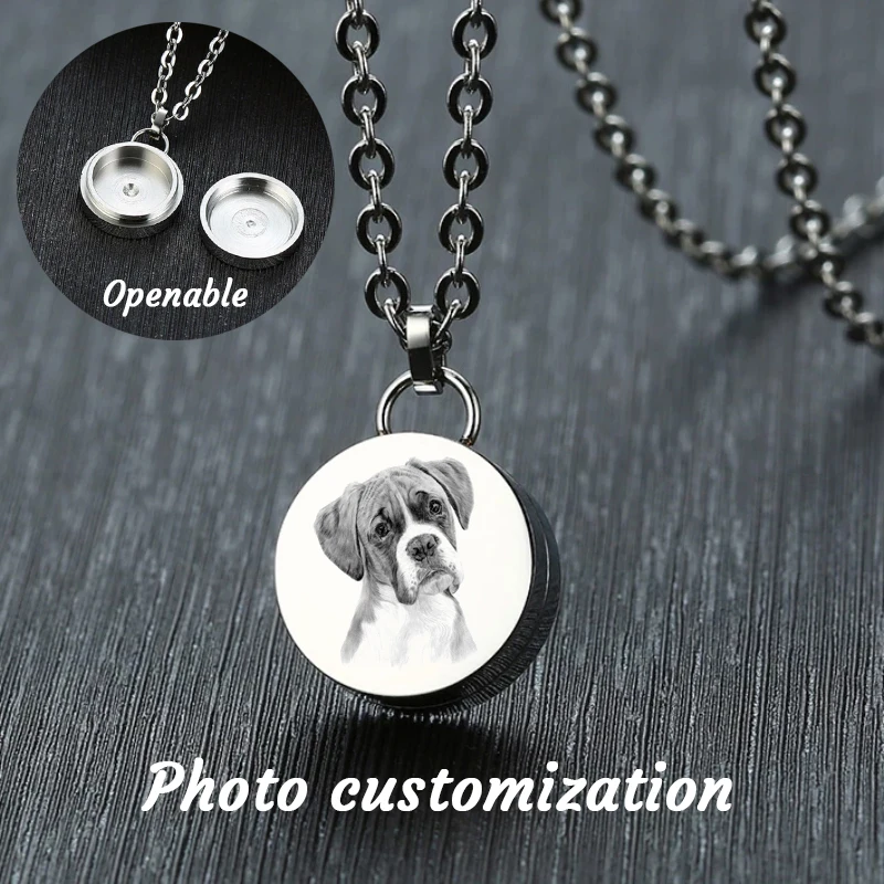 Cremation Round Urn Necklace Ashes Jewelry for Women Men Pet Keepsake Pendant Stainless Steel Memorial Locket Ash Holder-Custom