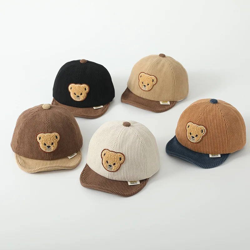 

6M-4Y Baby Cute Bear Baseball Cap Soft Autumn Corduroy Toddler Boys Girls Cartoon Sun Hat Warm Headwear