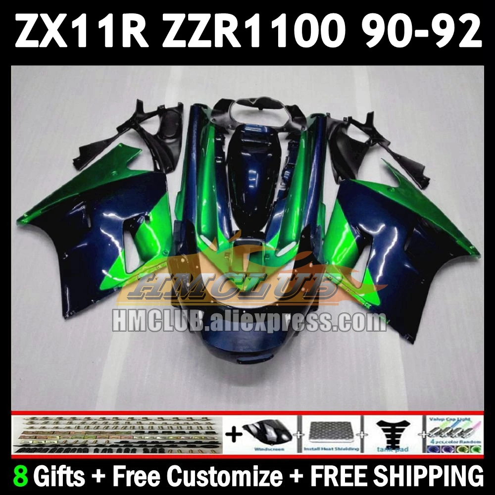 Body For KAWASAKI NINJA ZX-11R ZZR 1100 CC 1990 1991 1992 173No.136 ZX-11 ZZR1100 ZX blue green 11R 11 R ZX11R 90 91 92 Fairing