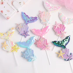3pcs Mermaid Tail Sequin Cake Topper Muffin Cupcake Toppers for Mermaid Themed Wedding Supply Birthday Party Cake Decorations