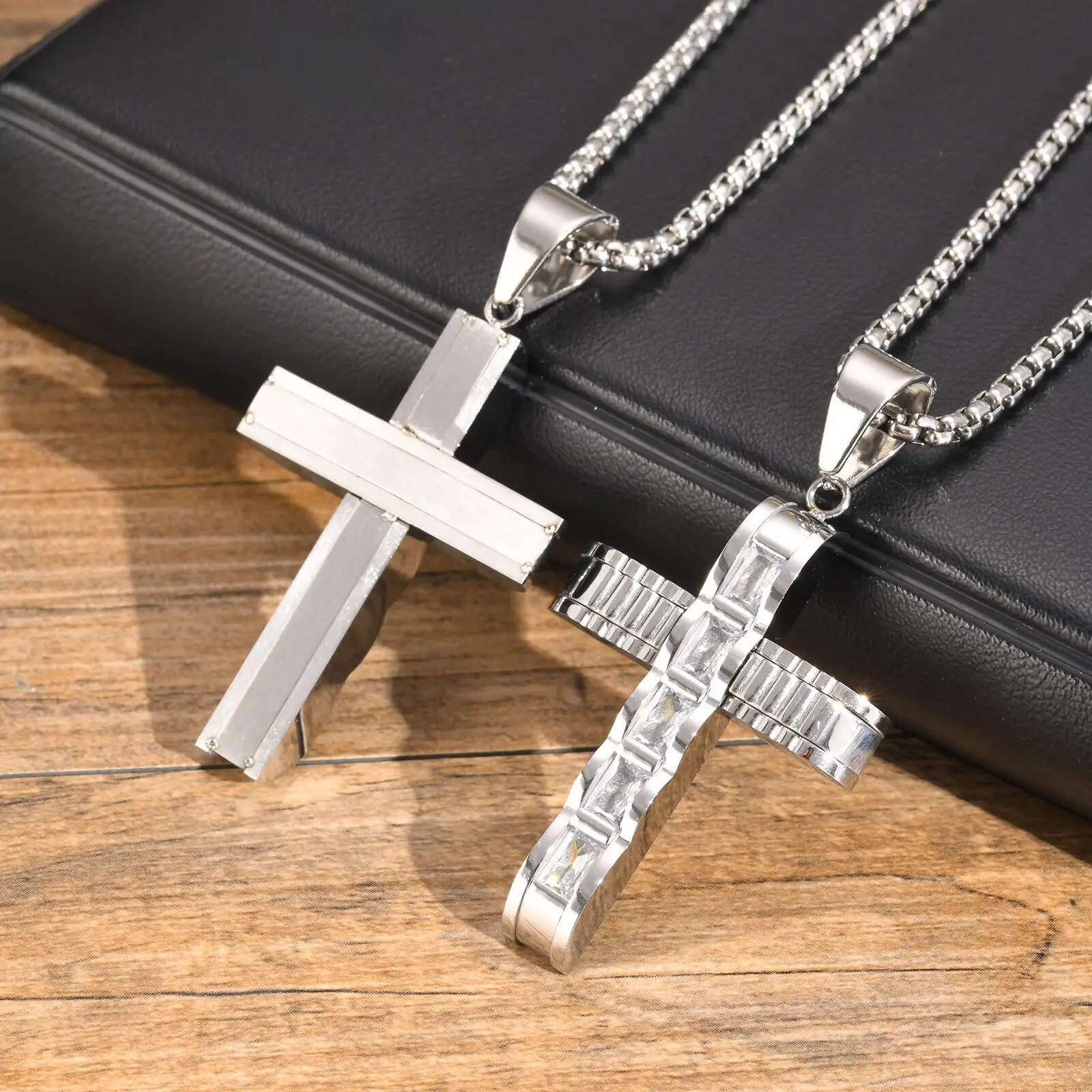 Vnox Chunky Cross Necklace for Men, Big Zircon Stones Cross Necklace for Men Boys,Lord\'s Prayer Catholic Faith Jewelry Gift