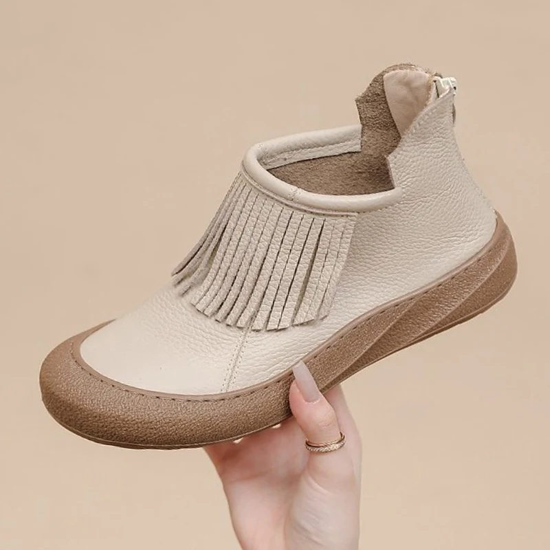 

Весенне-осенняя обувь из натуральной кожи, женские ботильоны с кисточками, мягкие брендовые женские модные ботинки в стиле ретро, большие размеры 41 DX645