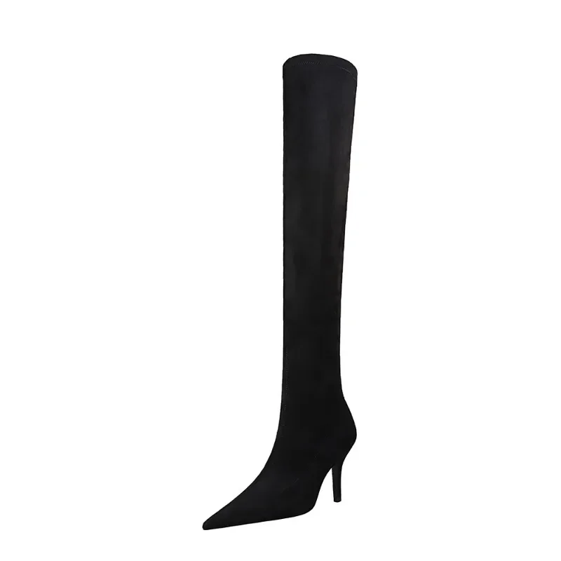 BIGTREE Shoes Suede Sexy Over-the-Knee Boots Black Plush Warm Women Winter Boots 9.5CM Thin High Heel Boots Long Plus Size 42 43