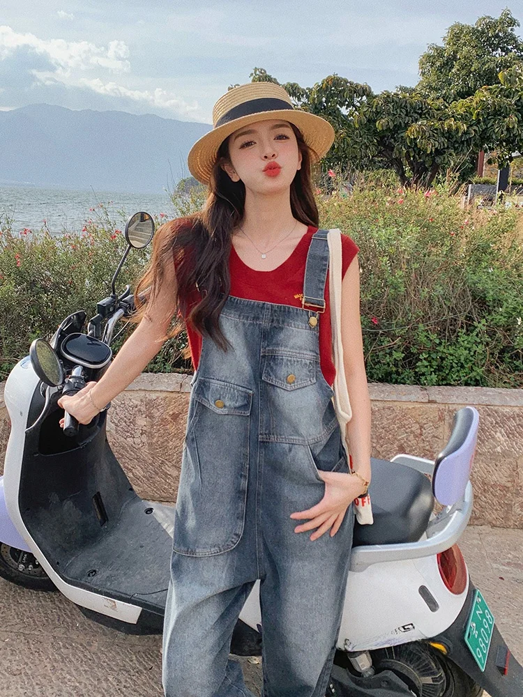 

Spring Autumn 2026 New Sle Hong Kong Retro Denim Overalls Women Loose Slimming Wide Leg Pants High Waist Jeans Overalls