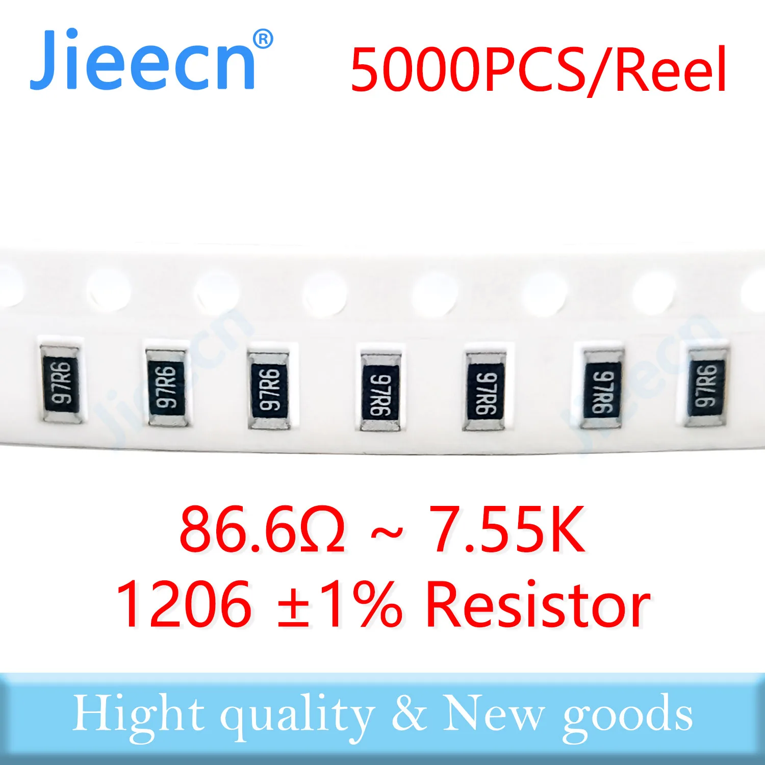 Jieecn 5000PCS 1206 F 1% SMD Resistor 86.6R-7.55K 1/4W 499R 510R 97.6R 100R 110R 910R 1K 1.1K 4.99K 49.9K 976R 9.76K ohm 3216
