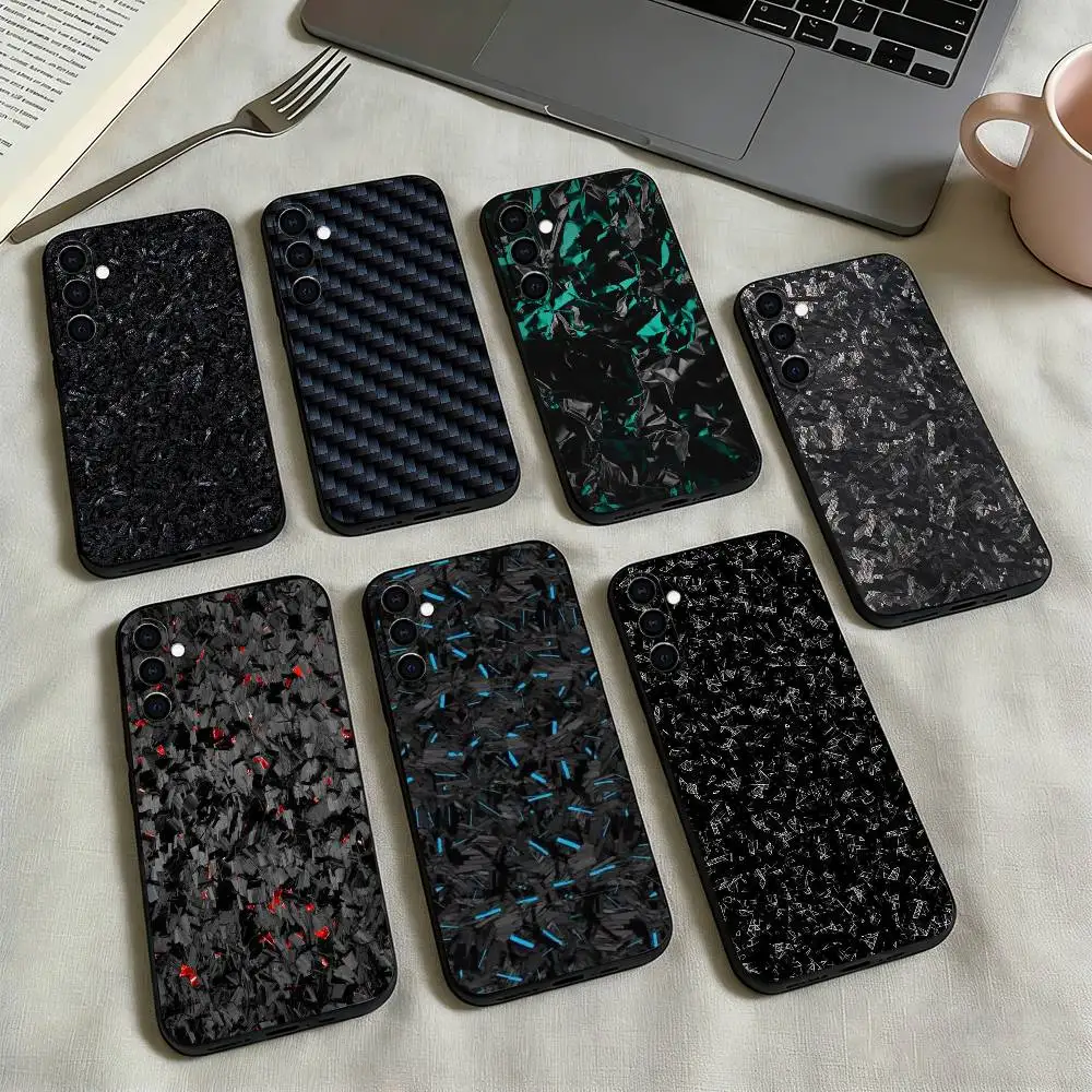 Forged Carbon Fundas-t Phone Case For Samsung Galaxy A73,A72,A71,A70,A53,A52,A51,Others Soft Black Cover