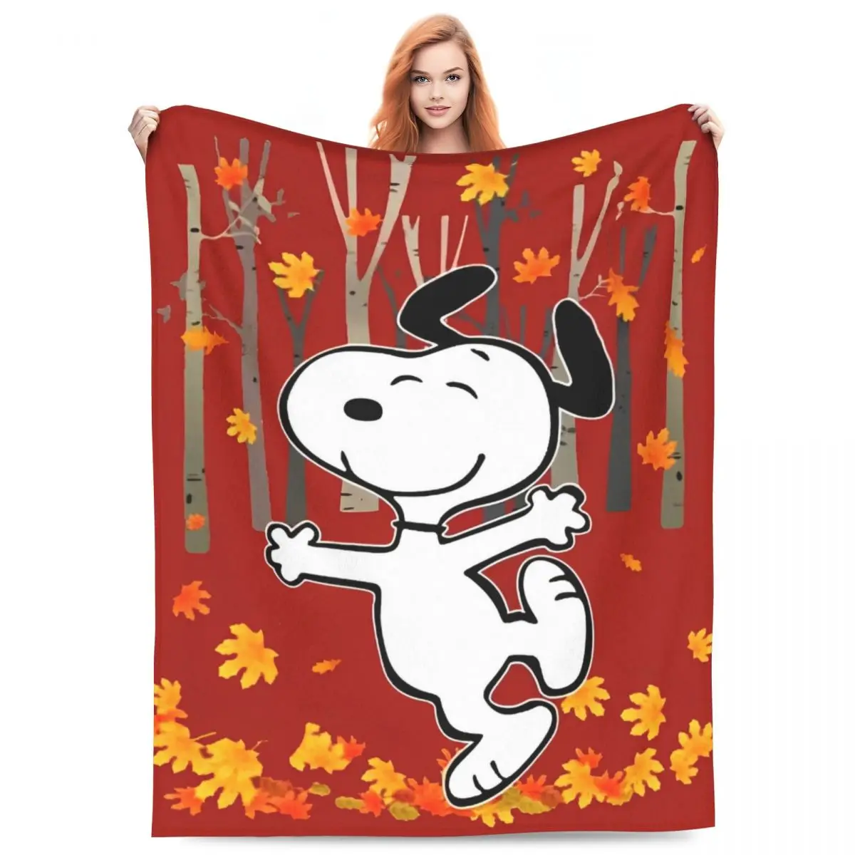 Snoopy Maple Leaf Dancing Blanket Quality Warm Soft Bedding Throws Winter Travel Home Decor Pattern Bedspread