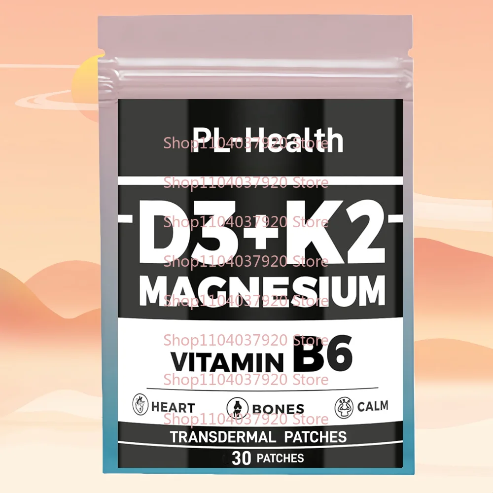 

30 трансдермальных пластырей с витамином D3 K2, глицинатом магния и витамином B6 для поддержки иммунитета, сердца и нервов