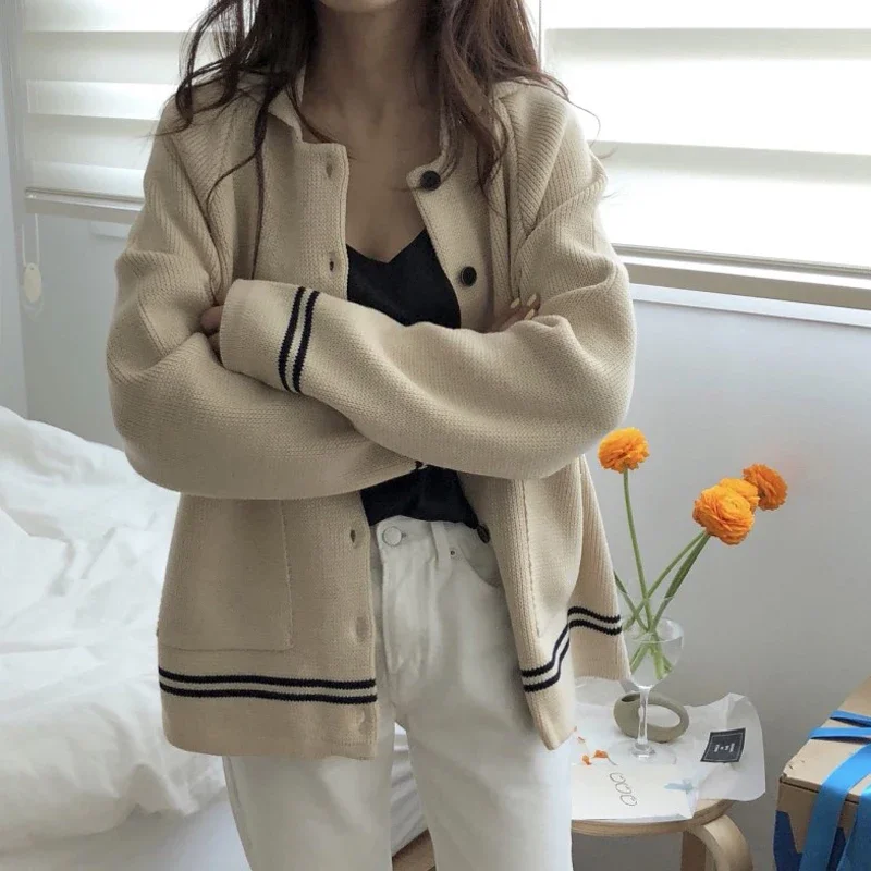 

2024 New Winter Korean Loose Warmth Women Solid Chic Cardigans Female Autumn Long Sleeve Sweater Lapel Ladies Clothing Knitwear