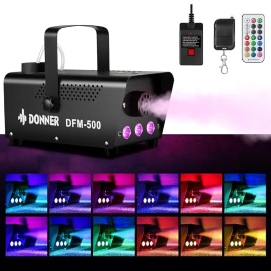 

Fog Machine with 13 Colors, 500W 2000CFM Party Smoke Machine with RGB LED Light, Indicate Light with 2 Wireless Remote Controls