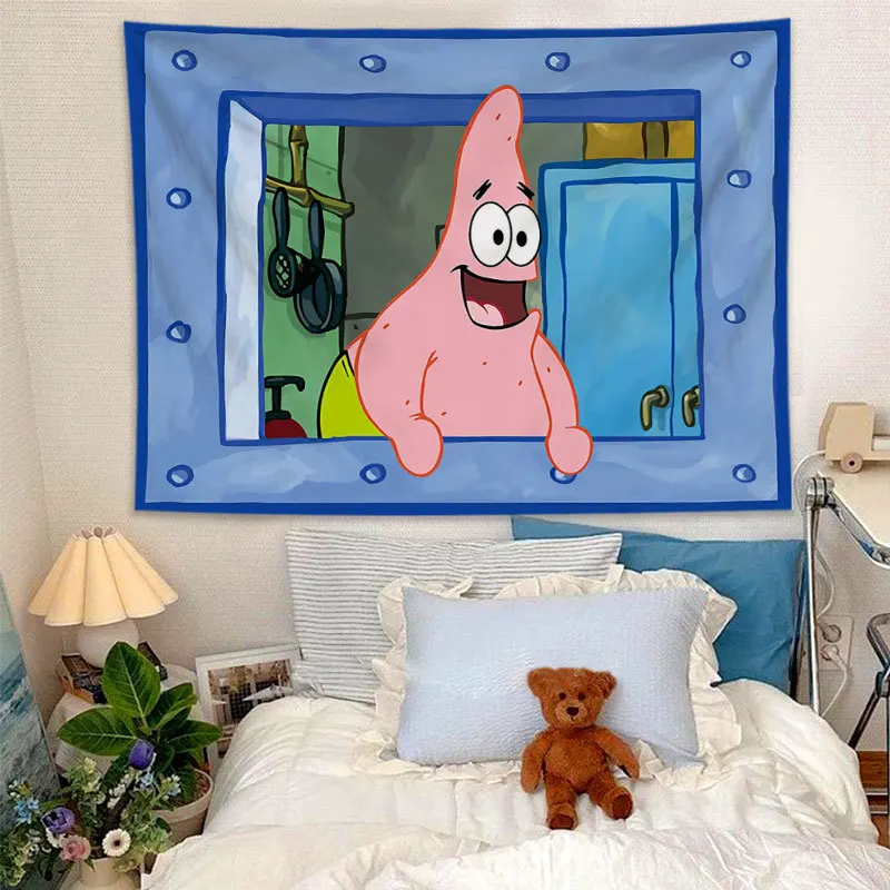 SpongeBob Patrick Star Tapestry Wall Hanging Cartoon Anime Bedroom Decor Background Cloth Creative Home Decoration Blanket Gift