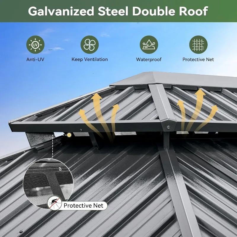 إطار من الألومنيوم مناسب لجميع الأحوال الجوية مقاس 10 × 12 قدمًا مع ستائر لسطح الفناء وساحة الحديقة #2
