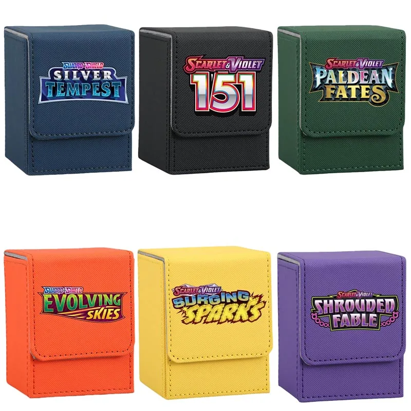 Коробка для карт с изображением аниме «Покемон» Ptcg Logo Style Series Sv10 Sv9 151, аниме-игра Tcg Ptcg, коллекционная карточка, коробка для хранения из искусственной кожи, 10,5 см