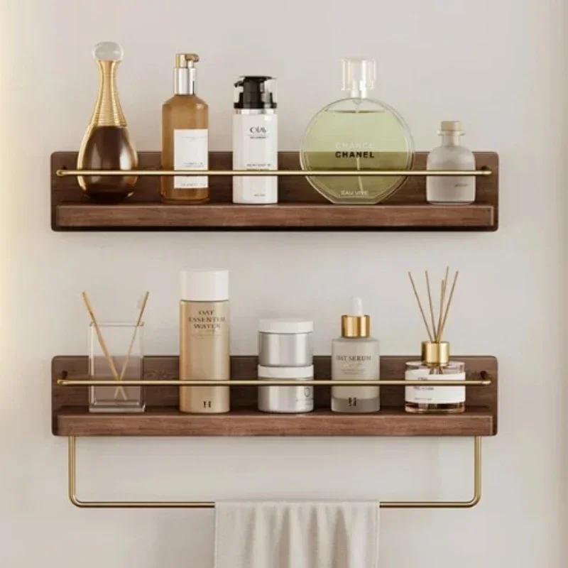 

Bathroom Kitchen Shelf No-punch Towel Rack Walnut Bathroom Wall Hanging Water&moisture-proof Storage Rack Load-bearing Supporter