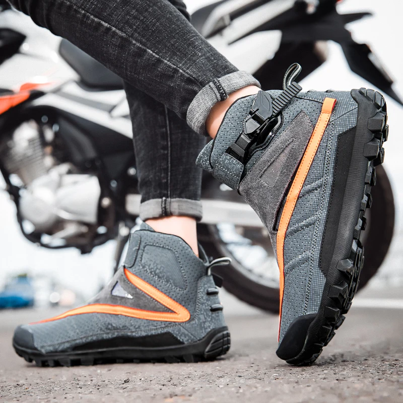 Botas de motocicleta informales para hombre, zapatos de cuero para montar en motocicleta, zapatos para cross-country